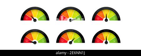 Symbol für Stimmungsumstellungsskala eingestellt. Gesichtszufriedenheit Emoticon Glück Lächeln Feedback Skala. Von verärgerten zu glücklichen Emotionen. Vektor EPS 10 Stock Vektor