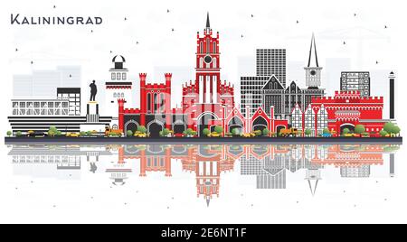 Kaliningrad Russland City Skyline mit Farbe Gebäude und Reflexionen isoliert auf weißem Hintergrund. Vektorgrafik. Geschäftsreisen und Tourismus. Stock Vektor