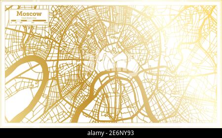 Moskau Russland Stadtplan im Retro-Stil in Golden Color. Übersichtskarte. Vektorgrafik. Stock Vektor