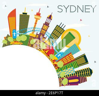 Skyline von Sydney Australia City mit farbigen Gebäuden, blauem Himmel und Kopierraum. Vektorgrafik. Business Travel und Tourismus Konzept. Stock Vektor