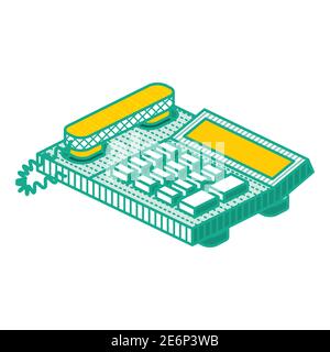 Isometrisches Festnetztelefon. Telefonübersicht isoliert auf weißem Hintergrund. Vektorgrafik. 3d-Symbol. Büroausstattung. Stock Vektor