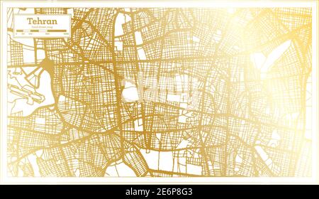 Teheran Iran Stadtplan im Retro-Stil in goldenen Farben. Übersichtskarte. Vektorgrafik. Stock Vektor