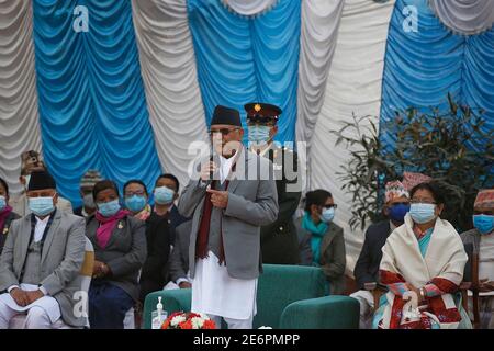 Kathmandu, Nepal. Januar 2021. Nepals Premierminister KP Sharma Oli würdigt Märtyrer anlässlich des Märtyrertages in Kathmandu, Nepal, am 29. Januar 2021. Quelle: Sulav Shrestha/Xinhua/Alamy Live News Stockfoto