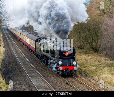 34046 Braunton West Country Klasse nähert sich Chinley, Derbyshire Dez 2020 Stockfoto