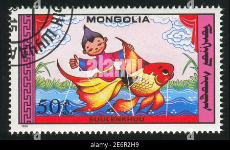 MONGOLEI - UM 1988: Briefmarke gedruckt von der Mongolei, zeigt Puppen, um 1988 Stockfoto