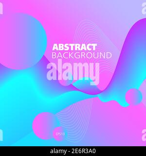 Flüssiger neonfarbener Hintergrund. Leuchtendes Pink, Magenta, Blau, Cyan. Abstraktes Wellenmuster und Kugeln. Fließende 3d-Form, futuristisches Design. EPS10 Stock Vektor