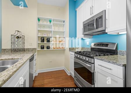 Wohnung Interieur in Chicago mit Blick auf Lake Michigan Stockfoto