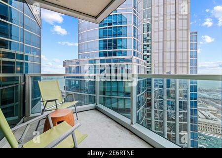 Wohnung Interieur in Chicago mit Blick auf Lake Michigan Stockfoto