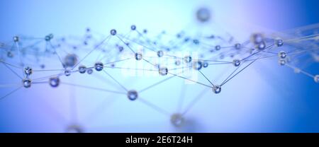 Ein abstraktes Bild eines Gitters aus Glaskugeln. Sehr geringe Schärfentiefe. Konnektivität, Komplexität und Netzwerkkonzept Stockfoto