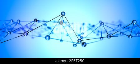 Ein abstraktes Bild eines Gitters aus Glaskugeln. Sehr geringe Schärfentiefe. Konnektivität, Komplexität und Netzwerkkonzept Stockfoto