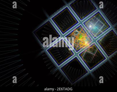 In Blau ist ein technologisch strukturierter Hintergrund ein fraktales Rendering. Stockfoto