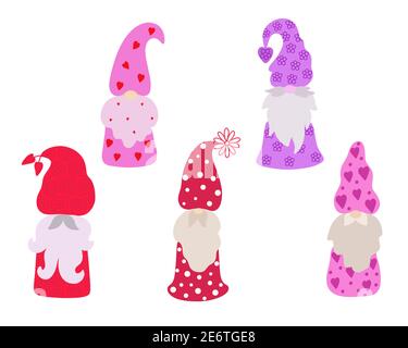 Nette Umriss Gnome Set kleine Phantasie Kreatur für St. Valentine einfache Cartoon-Vektor-Illustration, flaches Design für die Liebe, Emotionen Urlaub Grußkarten, Einladungen, Banner, romantische Märchen Kreatur Stock Vektor