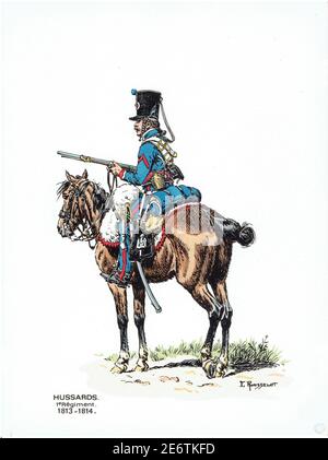 cavalier du 1er régiment de Husards 1813 - 1814 Stockfoto