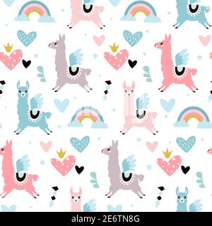 Lama Alpaca, Valentinstag nahtlose Muster Stock Illustration. Abstrakt, Albino, Tier, Tierhaare, Tierwelt Stock Vektor