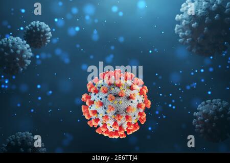 3d Rendering Coronavirus cell oder covid-19. Mikroskopische Ansicht des Virus. Medizinischer Kokept. Stockfoto