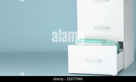 Weiße Schublade mit Feilen, 3d-Illustration Stockfoto