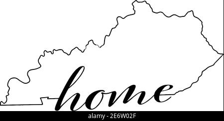 Kentucky State Map Umriss mit dem Wort Home auf weißem Hintergrund, Vektorgrafik Stock Vektor