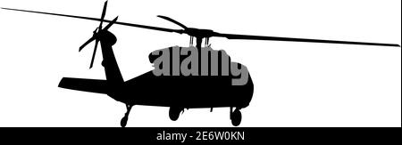 Hubschrauber Silhouette in schwarz auf weißem Hintergrund Stock Vektor