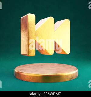 Symbol für schnellen Rücklauf. Fortuna Gold schnell rückwärts Symbol auf goldenem Podium. Stockfoto