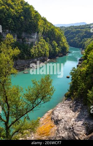 Frankreich, Ain und Haute-Savoie, Injoux G?nissiat, Umgebung des G?nissiat Staudamms an der Rhone Stockfoto