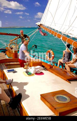 Yacht Schooner Hindu in Key West, Florida, FL USA. Südlichster Punkt in den kontinentalen USA. Insel Urlaubsziel für entspannten Tourismus. Stockfoto