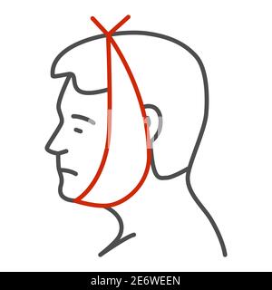Zahn und Wange schmerzt dünne Linie Symbol, Krankheit Konzept, Zahnschmerzen Zeichen auf weißem Hintergrund, menschlicher Kopf in Verband mit Zahnschmerzen Symbol in Umriss Stil Stock Vektor