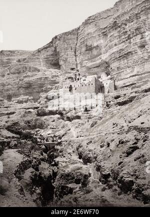 Vintage 19. Jahrhundert Foto: Wadi El Kelt, Wadi Qelt, St. George's Monastery. Heiliges Land, Palästina, modernes Westjordanland. Stockfoto