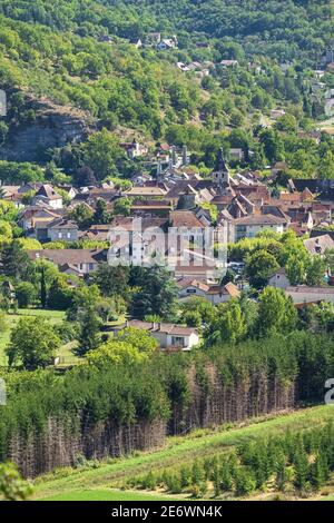 Frankreich, Lot, Cajarc auf der Via Podiensis, einer der Pilgerwege nach Santiago de Compostela oder GR 65 (UNESCO Weltkulturerbe) Stockfoto