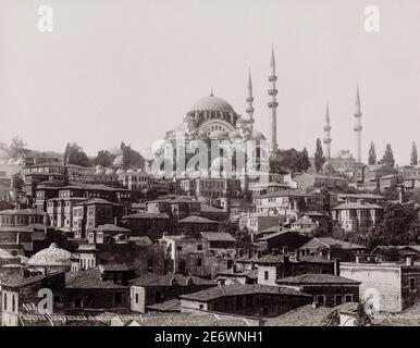 Vintage 19. Jahrhundert Foto: Die Süleymaniye Moschee ist eine osmanische kaiserliche Moschee auf dem dritten Hügel von Konstantinopel, Istanbul, Türkei Stockfoto