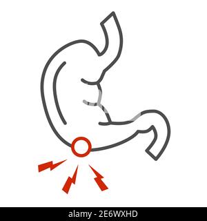 Magenschmerzen dünne Linie Symbol, Gesundheit Probleme Konzept, Bauchschmerzen Zeichen auf weißem Hintergrund, krank menschlichen Magen Symbol in Umriss Stil für mobile Stock Vektor
