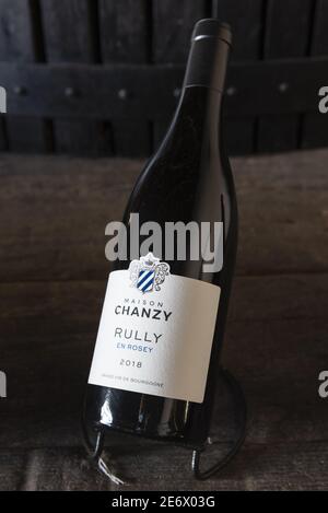 Frankreich, Saone et Loire, Bouzeron, Domaine Chanzy, Flasche AOC Rully Stockfoto