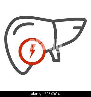 Leberschmerzen Linie Symbol, Gesundheitsprobleme Konzept, krank menschliche Leber Zeichen auf weißem Hintergrund, Leberschäden, Zirrhose Symbol in Umriss Stil für mobile Stock Vektor