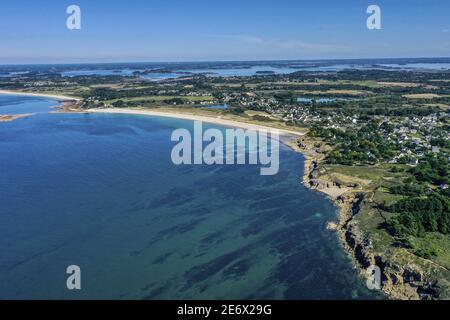 Frankreich, Morbihan (56), Großbritannien, Saint-Gildas-de-Rhuys, Küstenansicht, (Luftaufnahme) Stockfoto