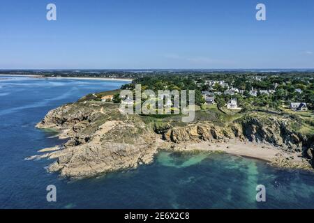 Frankreich, Morbihan (56), Großbritannien, Saint-Gildas-de-Rhuys, Küstenansicht, (Luftaufnahme) Stockfoto