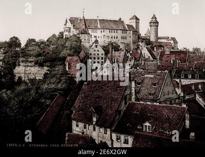 Jahrgang 19. Jahrhundert / 1900 Foto: Blick auf Nürnberg, die zweitgrößte Stadt des deutschen Bundeslandes Bayern nach seiner Hauptstadt München, Deutschland. Stockfoto