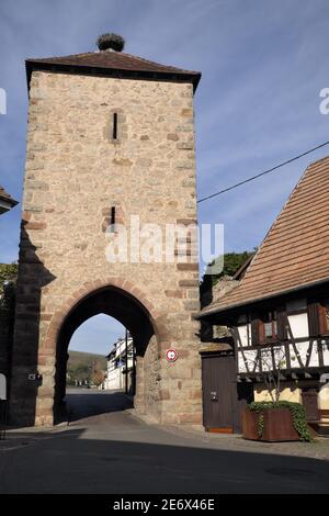 Frankreich, Bas Rhin, Dambach la Ville, Grendeltor oder Blieschwiller Tor, datiert 1335 Stockfoto