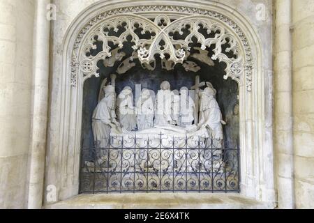 Frankreich, Meurthe et Moselle, Pont ? Mousson, St. Martin Kirche erbaut zwischen dem 13th. Und 15th. Jahrhundert im gotischen Stil, Anfang 15th. Jahrhundert Mise au Tombeau (Grabeabtei) Stockfoto