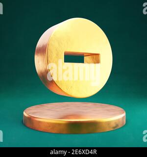 Minus-Kreis-Symbol. Fortuna Gold Minus Circle Symbol auf goldenem Podium. Stockfoto