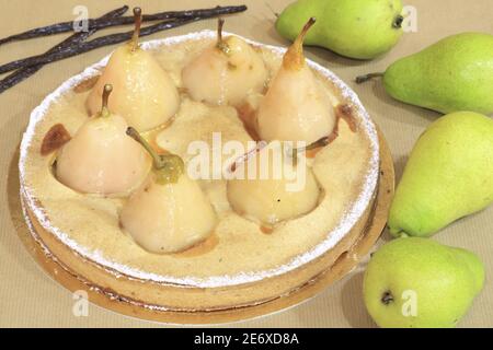 Frankreich, Allier, Saint Pourcain sur Sioule, Bäckerei Pause Gourmande, Piquenchagne (Spezialität von Bourbonnais), traditionelles Gebäck mit Birne Stockfoto