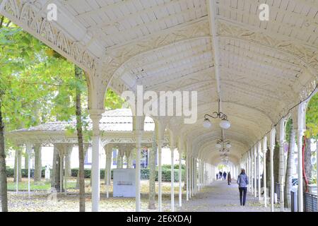 Frankreich, Allier, Vichy, Parc des Sources, überdachte Galerie vom Ende des 19. Jahrhunderts durch den Eisenarbeiter Emile Robert Stockfoto