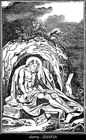 14. Oder 14. Station des Kreuzes oder Kreuzweg oder Via Crucis. Jesus wird in der Tomb.Bible, New Testament.Antique biblischen religiösen Gravur oder Zeichnung gelegt. Stock Vektor