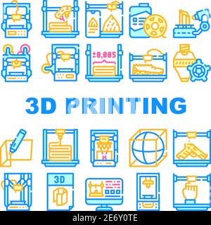 symbole für die sammlung von 3d-Druckgeräten Vektor festlegen Stock Vektor