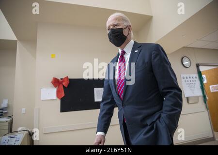 US-Präsident Joe Biden trifft am 29. Januar 2021 im Walter Reed National Military Medical Center in Bethesda, Maryland, USA, ein. Präsident Biden wird mit verwundeten Dienstmitgliedern zu Besuch kommen. Stockfoto