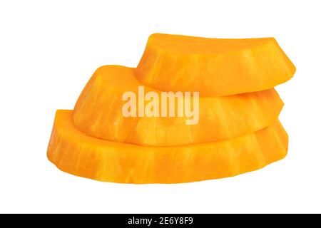 Kürbisscheiben auf weißem Hintergrund isoliert. Stockfoto