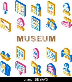 Museum Ausstellungen Und Exkursion Ikonen Set Vector Stock Vektor