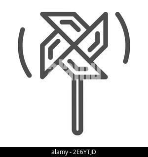 Windmühle Spielzeug Linie Symbol, Kinder Spielzeug Konzept, Windrad Zeichen auf weißem Hintergrund, Papier Windmühle Symbol in skizzieren Stil für mobile Konzept und Web-Design Stock Vektor