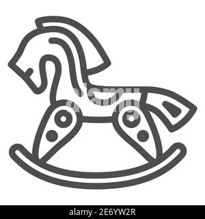 Pferd Spielzeug Linie Symbol, Kinder Spielzeug Konzept, Holzstuhl Schaukelpferd Zeichen auf weißem Hintergrund, Baby Pferd Spielzeug Symbol in skizzieren Stil für mobile Konzept Stock Vektor