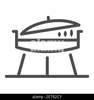 Grill-Linie Symbol, bbq-Konzept, Brazier-Zeichen auf weißem Hintergrund, Bratpfanne mit Deckel für Picknick-Symbol in Umriss-Stil für mobile Konzept und Stock Vektor