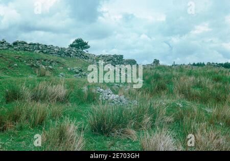 Ruinen der römischen Festung Tomen y Mur in Snowdonia, Wales. Östliche Ecke des Forts. Archivscan von einem Dia. Juli 1977. Stockfoto