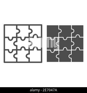 Puzzle-Spiel Linie und solide Symbol, Kinder Spielzeug Konzept, Puzzle Abschnitt Zeichen auf weißem Hintergrund, neun Stück Puzzle-Symbol in Umriss-Stil für mobile Stock Vektor